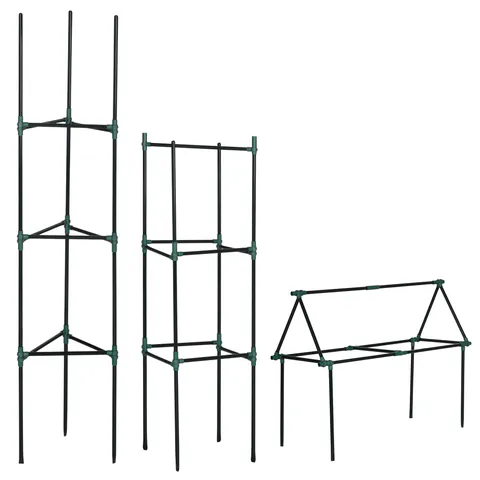 Outsunny Suport Tomate 3 Nivele din Oțel și PP Verde pentru Plante Cățărătoare Fructe Legume 38x38x182 cm | Aosom Romania