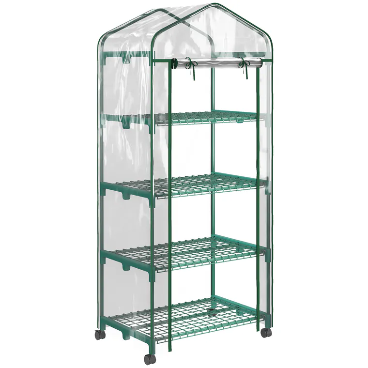 Outsunny Sera verticala pentru plante cu rastel cu 4 rafturi, sera din otel si PVC alb pentru balcon si terasa, 69x50x165cm | Aosom Romania