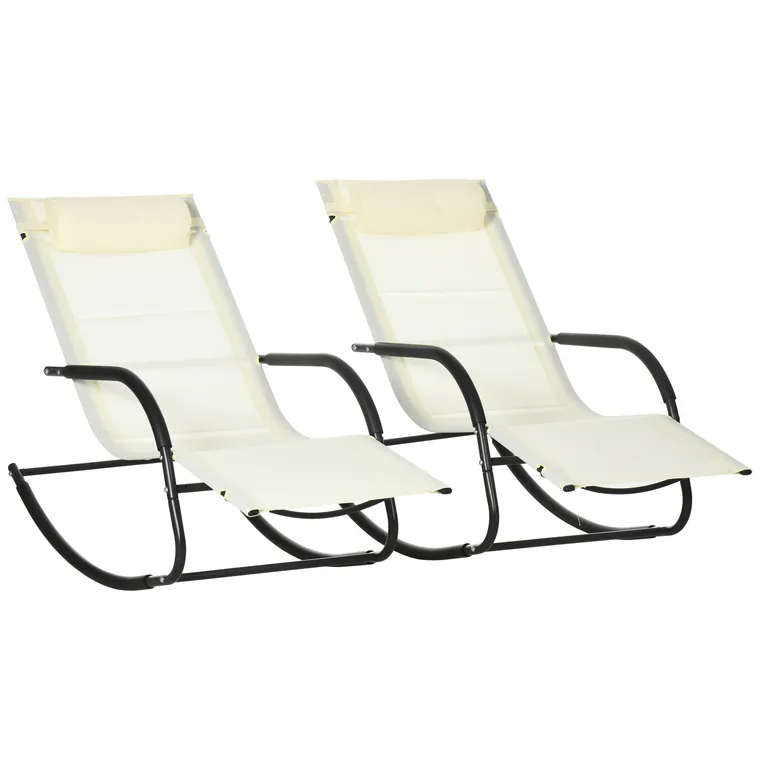 Outsunny Scaun Balansoar de Gradina din Otel cu Cotiere si Tetiera Detasabile, 67x144x87 cm, Gri si Bej | Aosom Romania