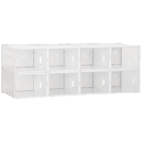 HOMCOM Mobilier pentru Încălțăminte cu Ventilație, 8 Cuburi din Plastic PP, Alb și Transparent, 28x36x21cm, Design Modern | Aosom Romania