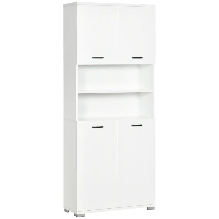 Kleankin Dulap pentru Baie din PAL, Design Anti-Răsturnare, cu 2 Dulapioare și 2 Rafturi Deschise, 80x33.5x190 cm, Alb | Aosom Romania