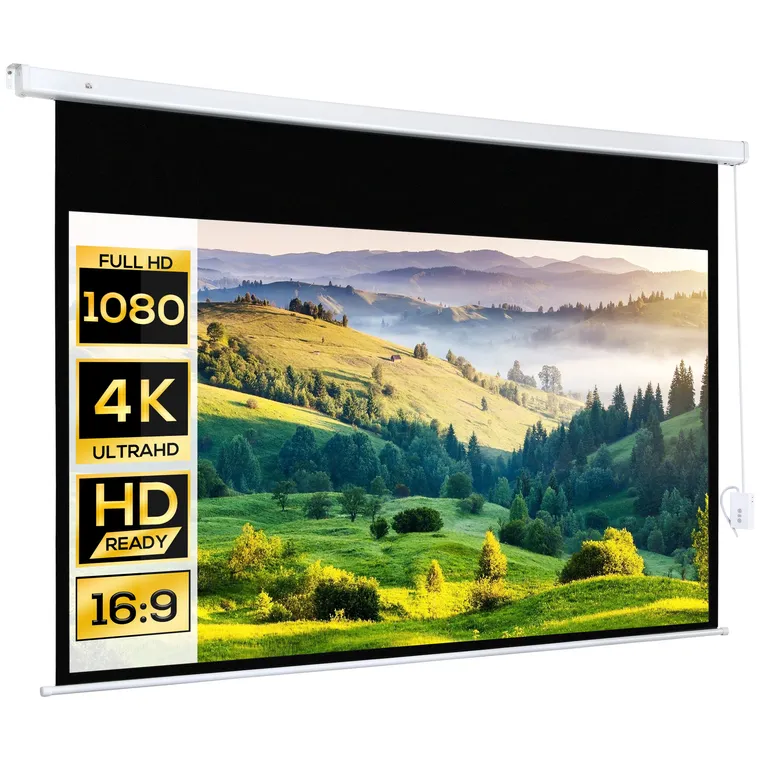 HOMCOM Ecran Proiector 100 Inch cu Montaj pe Perete sau Tavan, Ecran pentru Proiecții cu Telecomandă, 247x7.5x168 cm, Alb | Aosom Romania