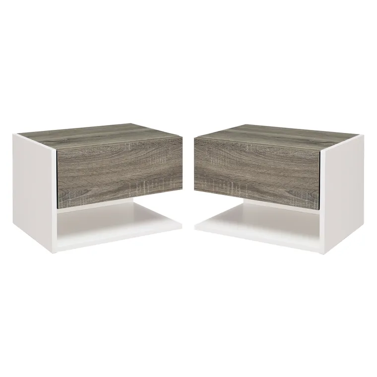 HOMCOM Set 2 Noptiere Suspendate, Dulapuri de Dormitor cu Design Modern, Spațiu de Depozitare, 35x32x22.5cm, Stejar și Negru | Aosom Romania