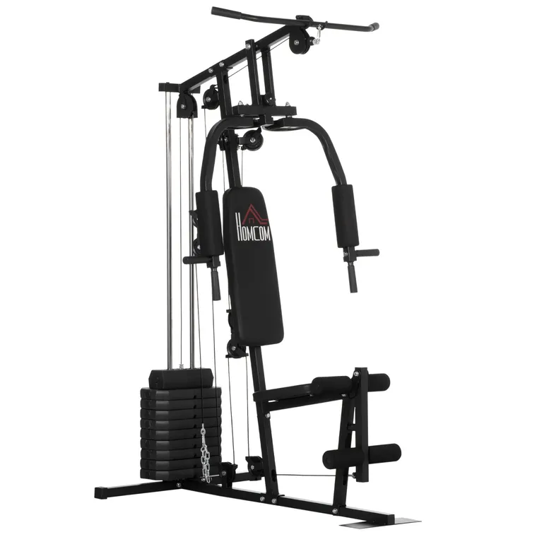 HOMCOM Statiune fitness cu greutati de 45kg pentru antrenament profesional la tine acasa, din otel, 135x103x210cm, Negru | Aosom Romania