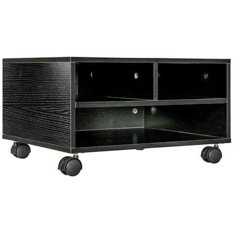 HOMCOM Cabinet pentru Imprimantă cu 2 Rafturi, Birou din Lemn și Cabinet de studiu cu Roți, 47x40x22.5 cm, Negru | Aosom Romania