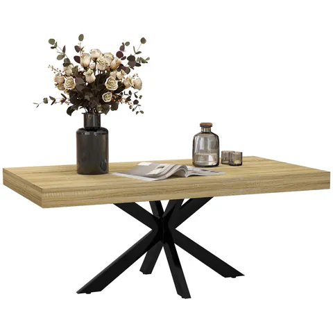 HOMCOM Măsuță de Cafea Industrială, Masă Dreptunghiulară cu Cadru din Oțel Încrucișat pentru Camera de Zi, 110x60x45 cm, Natural