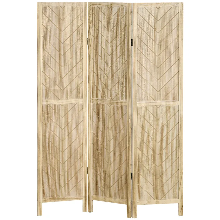 HOMCOM Separator de Cameră cu 3 Panouri, Ecran de Confidențialitate Pliabil Portabil pentru Interior din Lemn Masiv, Despărțitor de Perete, 120x170x1.6 cm, Natural