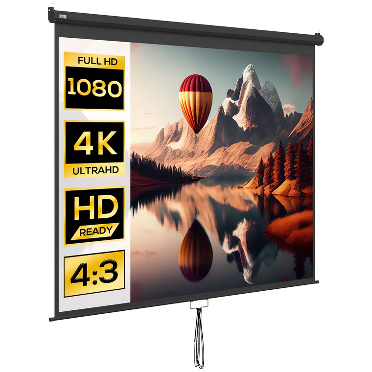 HOMCOM Ecran pentru Proiector 120 Inch Format 16:9/4:3 Reglabil, Ecran de Proiecție Compact, 244x183 cm, Negru | Aosom Romania