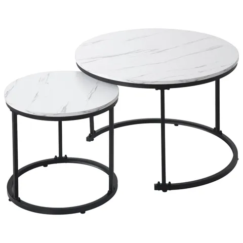 Set de 2 Măsuțe de Cafea Moderne Rotunde Suprapozabile din MDF cu Structură din Metal, Design Economisire Spațiu, 50x70,5 cm+45,5x44 cm, culoare marmură