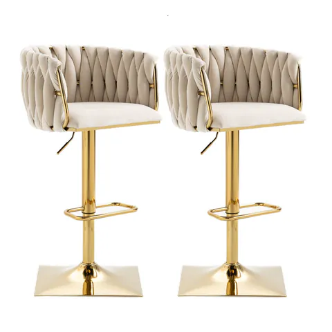 Set de 2 scaune de bar vintage cu spătar și suport pentru picioare, scaune de dining, Fildeș