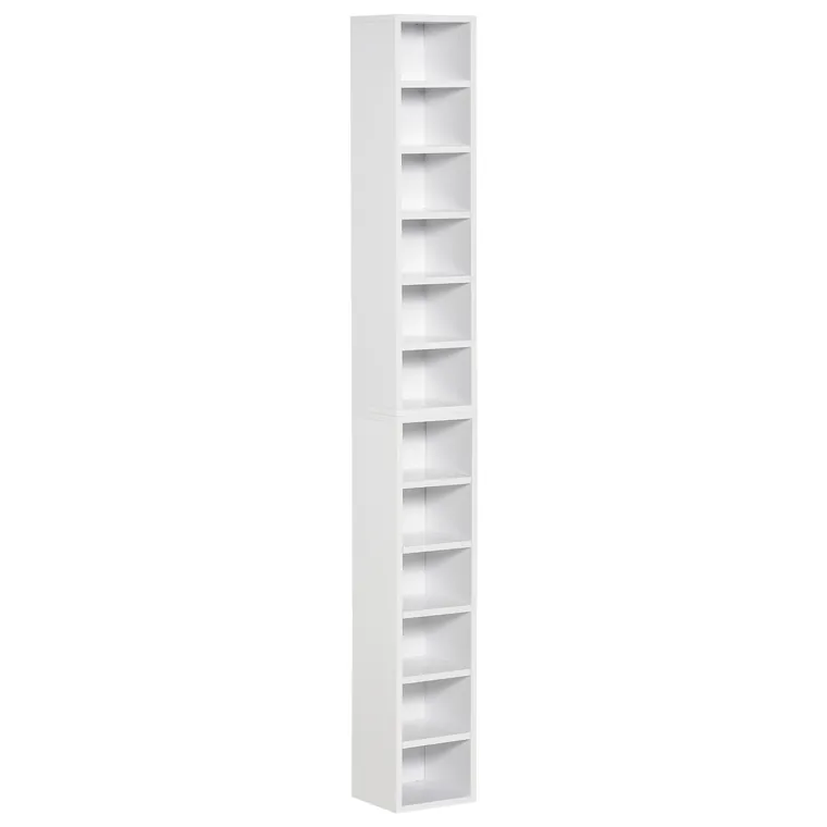 HOMCOM Bibliotecă Raft pentru CD, Set din 2 Piese cu 12 Rafturi din Lemn, 21x19,2x88,3 cm, Alb | Aosom Romania