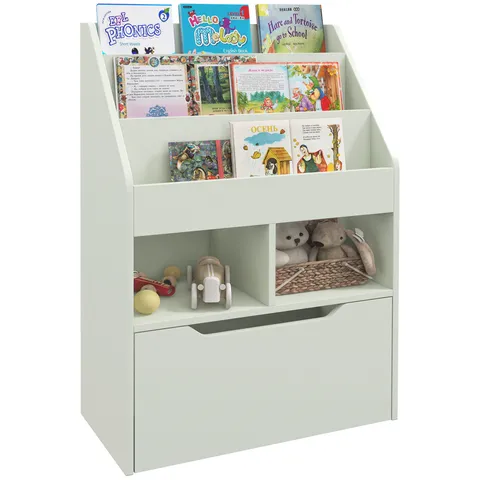 HOMCOM Bibliotecă pentru Copii cu Rafturi și Sertar, Raft Mobil pentru Jucării și Cărți, Dimensiuni 60x29.9x90 cm, Verde Strălucitor | Aosom România