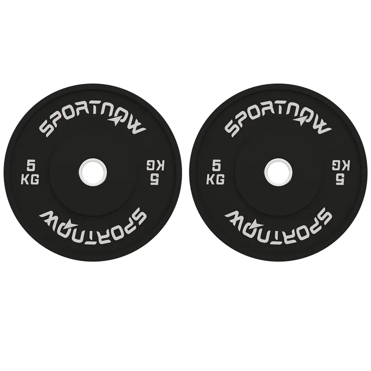 SPORTNOW Set 2 Discuri Greutăți 2x5 kg din Cauciuc cu Orificiu de 5 cm pentru Gantere și Grijuri, Ø45x2 cm, Negru | Aosom Romania