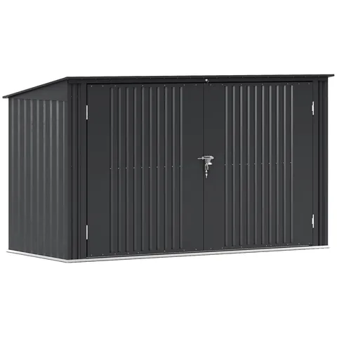 Outsunny Cutie Depozitare Pubele pentru 3 Recipiente de 240L cu 2 Uși și Încuietori, 233x105x118,5/133 cm, Gri | Aosom Romania