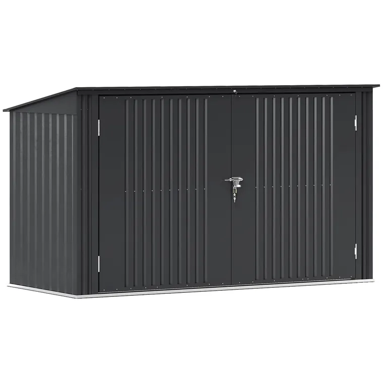 Outsunny Cutie Depozitare Pubele pentru 3 Recipiente de 240L cu 2 Uși și Încuietori, 233x105x118,5/133 cm, Gri | Aosom Romania