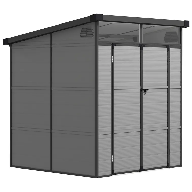 Outsunny Șopron pentru Grădină din Plastic cu Ferestre și Orificii de Ventilație, 190x191x215 cm, Gri Deschis | Aosom Romania