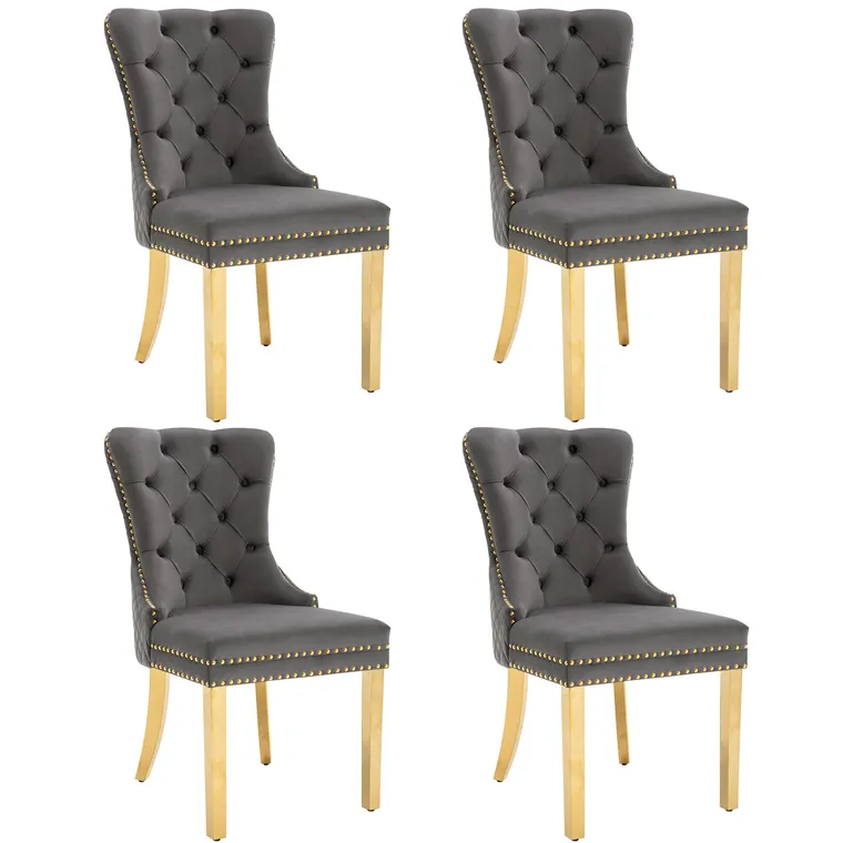 Set de 4 scaune de sufragerie tapițate în catifea, Gri | Aosom Romania