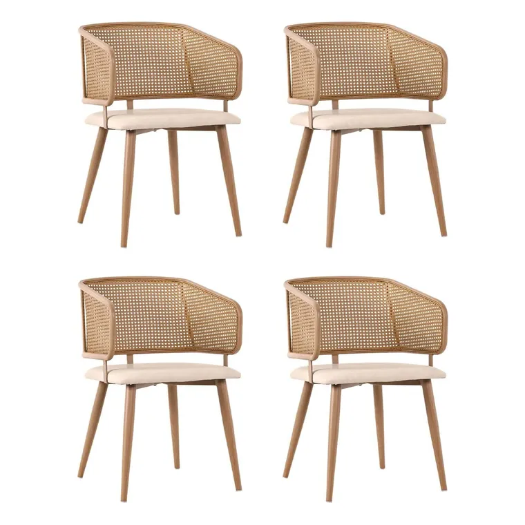 Set de 4 scaune de sufragerie cu spătar din ratan, Bej+Maro | Aosom Romania