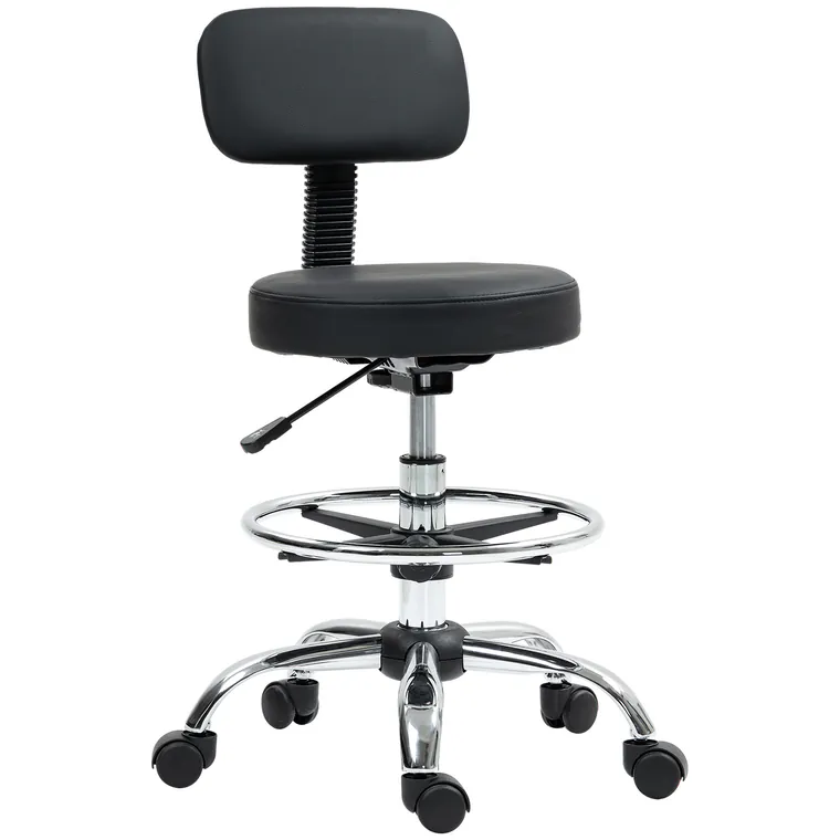 HOMCOM Scaun Rotativ la 360° și Reglabil pe Înălțime cu Suport pentru Picioare, 52x52x78-92 cm, Negru | Aosom Romania