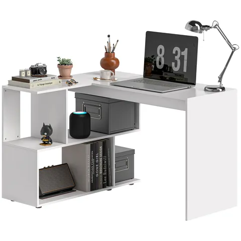 HOMCOM Birou în Formă de L cu 4 Compartimente de Depozitare, 120x100x77 cm, Alb Lucios | Aosom Romania