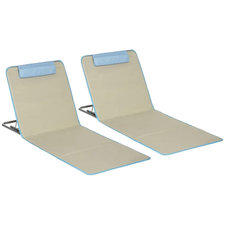 Outsunny Set 2 Șezlonguri cu Spătar Reglabil pe 5 Niveluri, Tetieră și Geantă de Transport, 124x53x35-45 cm, Bej | Aosom Romania