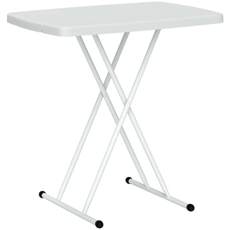 Outsunny Măsuță de Cafea Pliabilă, Reglabilă pe Înălțime și Portabilă, cu Blat HDPE și Cadru Metalic, 76x50x74 cm, Alb | Aosom Romania