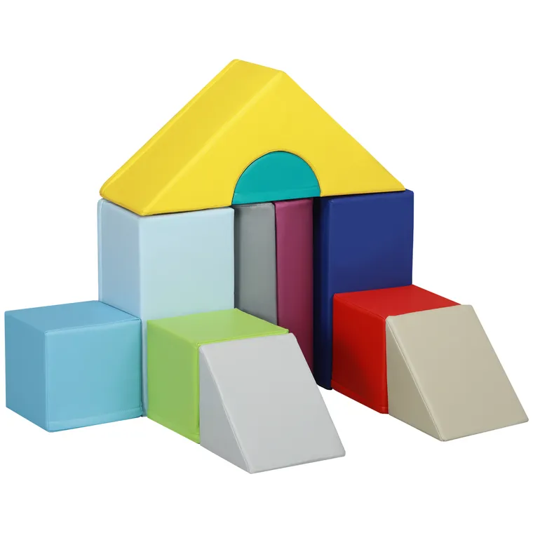 HOMCOM Set de Construcții Moi pentru Copii 1-3 Ani cu 11 Forme, 25x25x50 cm, Multicolor | Aosom Romania