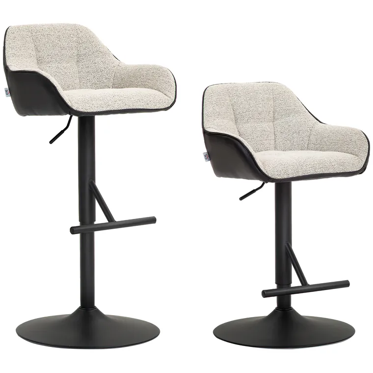 HOMCOM Set 2 Scaune de Bar cu Spătar, Tetiară și Brațe și Bază Antiderapantă, 52,5x53x86,5-108 cm, Gri Deschis | Aosom Romania