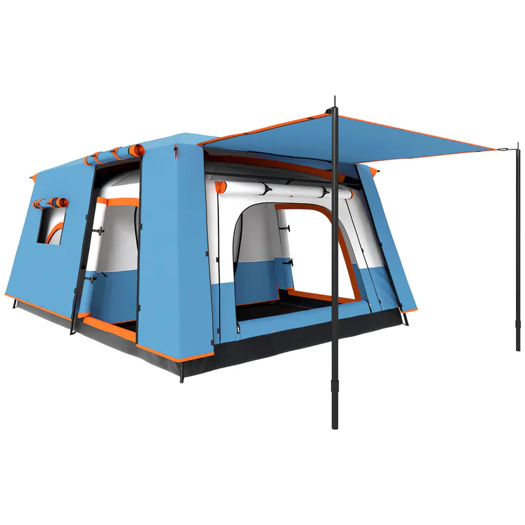 Outsunny Cort de Camping pentru 4-6 Persoane cu 2 Camere, Verandă și Geantă de Transport, 430x305x195 cm, Albastru | Aosom Romania