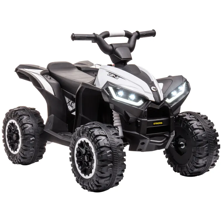 HOMCOM ATV Electric pentru Copii, Motocicletă pentru Copii cu Motor Dublu, 2 Viteze, Roți Late și Faruri LED, 83x53x55.5 cm, Alb | Aosom Romania