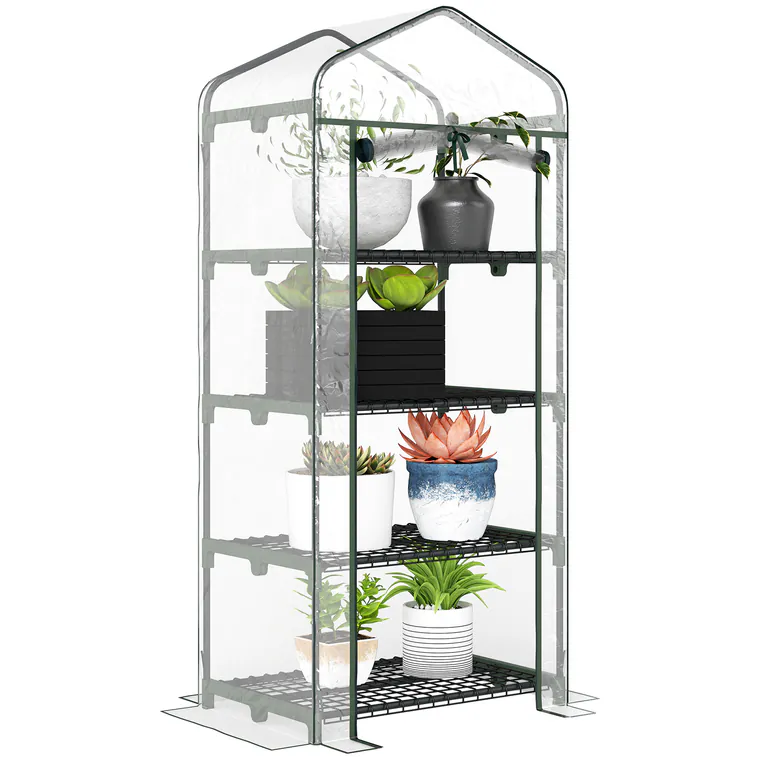 Outsunny Sera pentru Balcon Compacta cu 4 Rafturi pentru Plante, Sera pentru Gradina cu Acoperis din PVC Transparent, 70x50x160cm | Aosom Romania