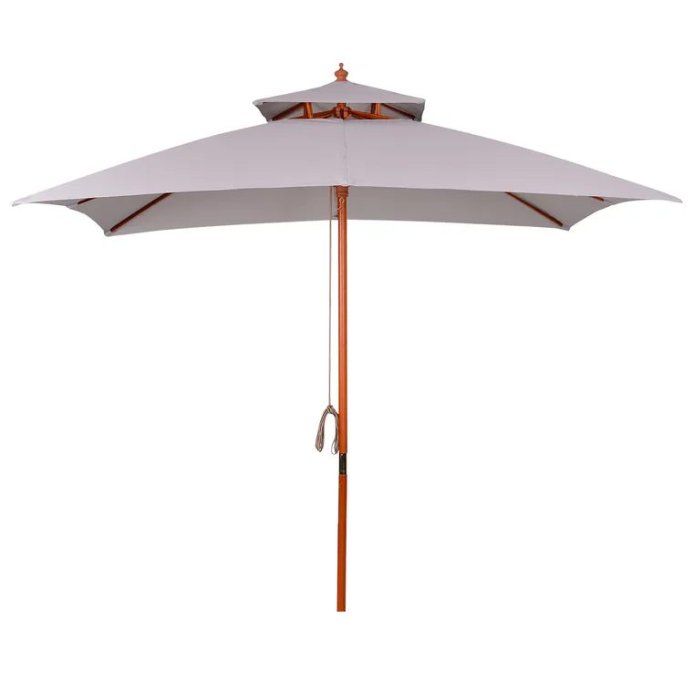 Outsunny Umbrelă de Grădină cu Sistem cu Coardă și Parasolar cu 2 Niveluri, 300x300x297 cm, Gri | Aosom Romania