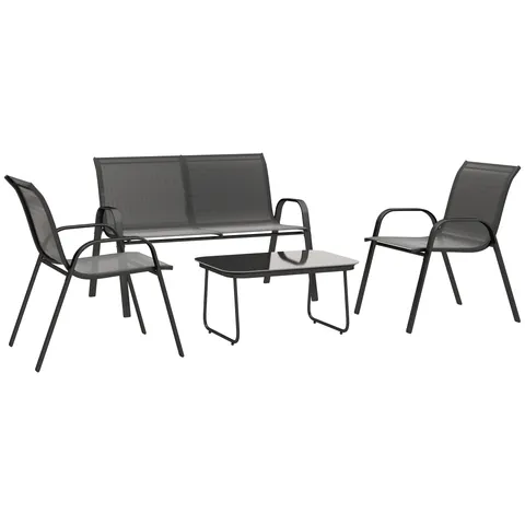Outsunny Set Mobilier de Grădină din 4 Piese cu Canapea, 2 Scaune Stivuibile și Măsuță de Cafea, 113x66x79 cm, Negru | Aosom Romania