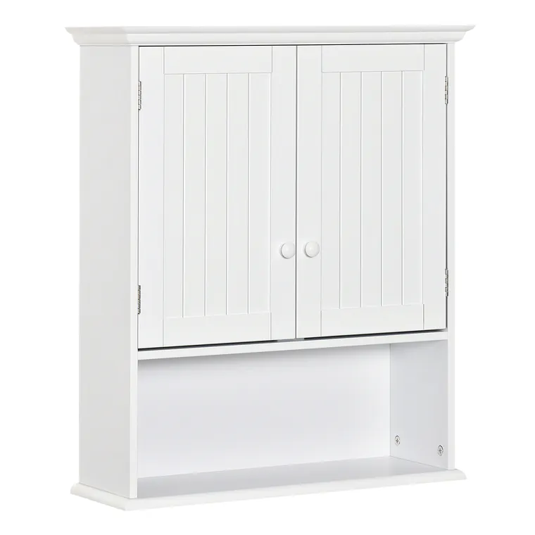 kleankin Dulap de Baie Suspendat cu Dulăpior, 2 Uși cu Închidere Magnetică și Raft Deschis, 60x20x70.5 cm, Alb | Aosom Romania