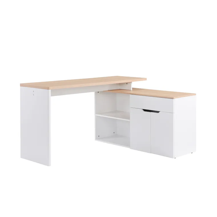 HOMCOM Birou cu Blat Extensibil pentru PC și Bibliotecă, 140x117x76 cm, Alb | Aosom Romania