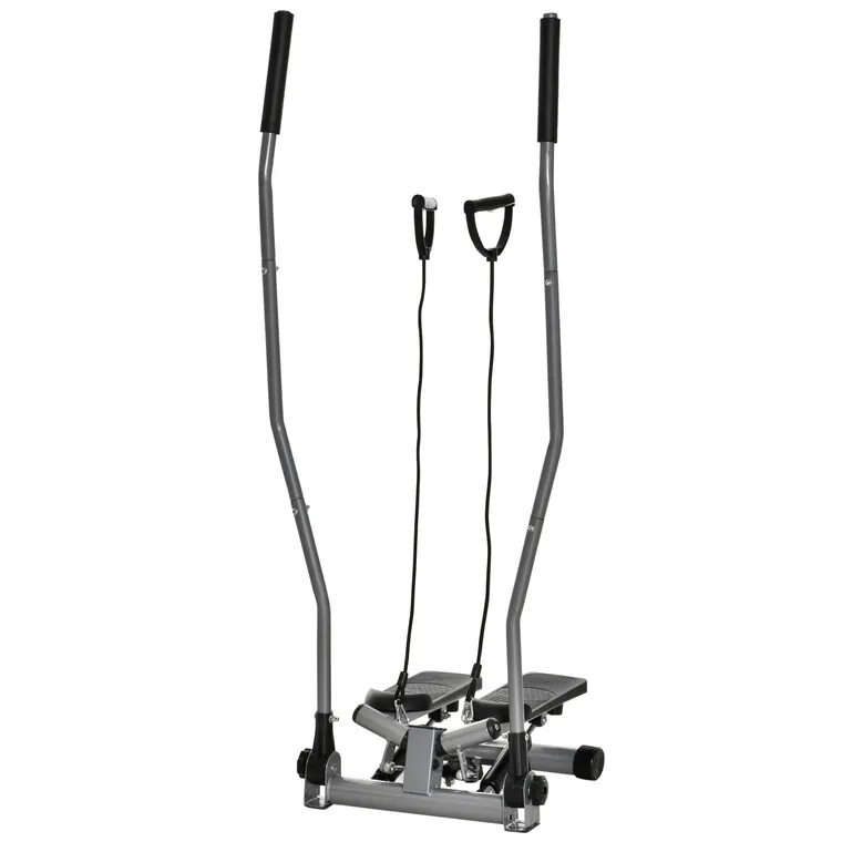 HOMCOM Stepper Fitness cu Maner, Bante Elastice, LCD, Oțel/ABS, Argintiu-Negru | Aosom Romania