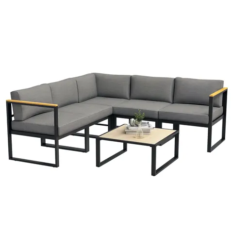 Outsunny Set de Mobilier de Grădină din 6 Piese, Set de Exterior cu Masă și Canapea cu cadru din Aluminiu cu Cotiere, 65x65x31 cm, Gri | Aosom Romania