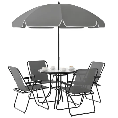 Outsunny Set de Mobilier de Grădină din 6 Piese cu Umbrelă de Soare, Masă și Scaune Pliante, Ф80x70 cm, Gri | Aosom Romania