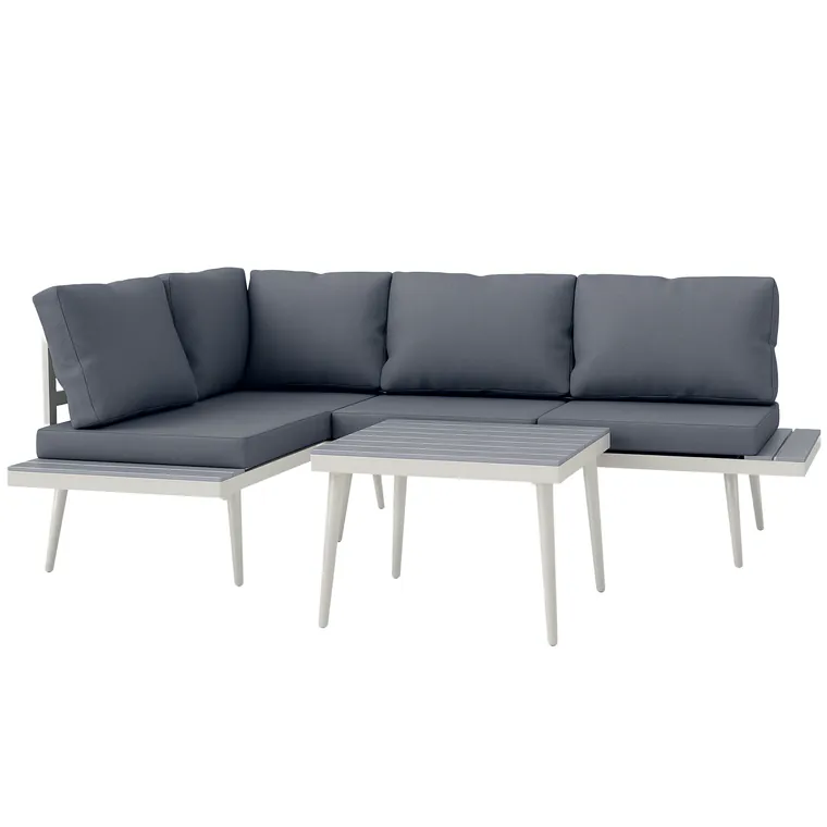 Outsunny Set Mobilier de Grădină din 3 Piese cu 2 Canapele cu Spătar Reglabil în 5 Poziții și Măsuță, 139x63x65 cm, Gri | Aosom Romania