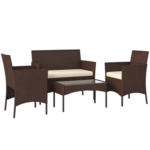 Outsunny Set Mobilier de Grădină din 4 Piese cu Canapea, 2 Fotolii și Măsuță de Cafea, 102x58x82 cm, Maro | Aosom Romania