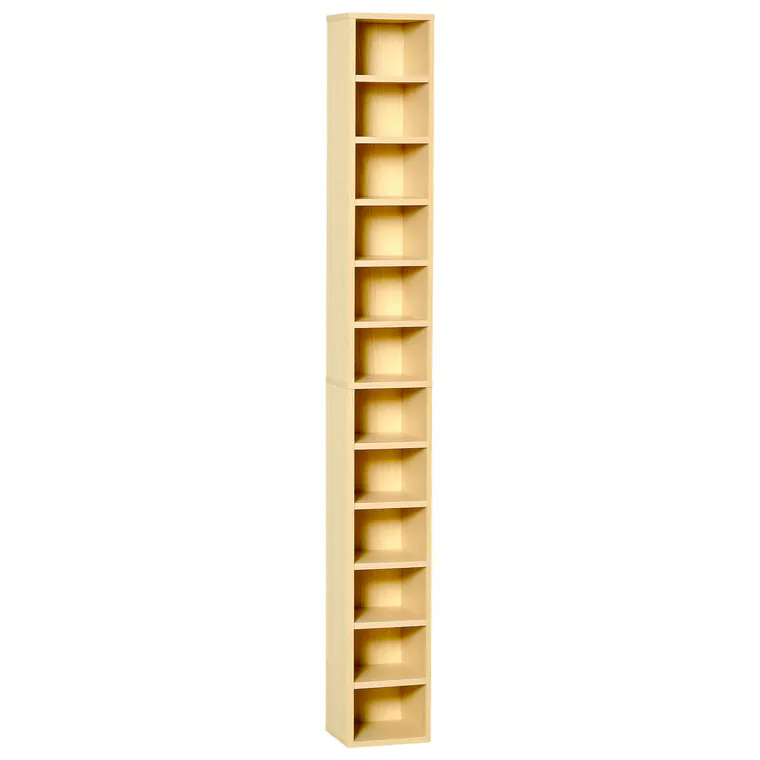 HOMCOM Dulap Biblioteca Suport CD-uri cu 12 Rafturi pentru 204 CD-uri, Raft Biblioteca din MDF si PAL, 21x20x175 cm, Lemn natural