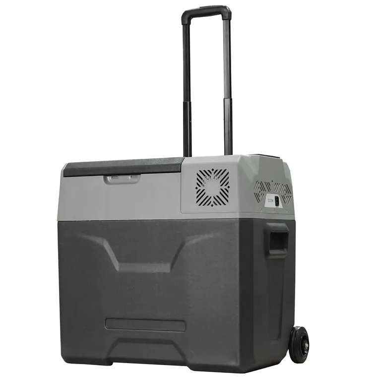HOMCOM Frigider Auto de 50L cu Panou Touch, Mâner și 2 Roți, 58.6x37.8x54.5 cm, Gri | Aosom Romania
