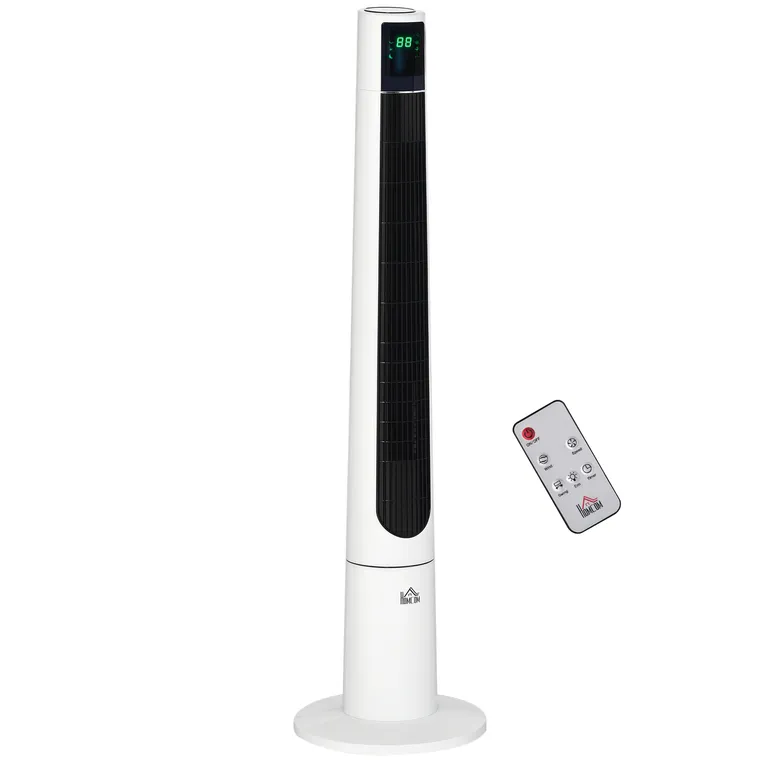 HOMCOM Ventilator Turn cu 3 Moduri și 3 Viteze cu Cronometru 12h, Ventilator de Podea ABS cu Telecomandă, Ø32x118.2 cm, Alb | Aosom Romania