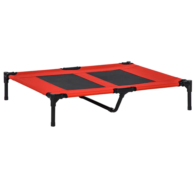 PawHut Pat pentru Câini Înălțat, Pat Mare Pentru Câini de Călătorie cu Greutate de Până la 30 kg, 91,5x76,2x18 cm, Roșu | Aosom Romania