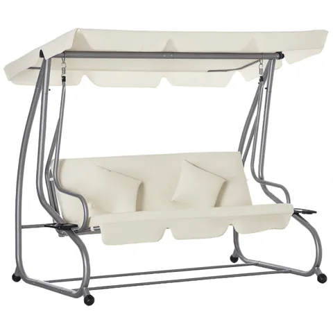 Outsunny Balansoar de Grădină Convertibil în Pat, Balansoar pentru 3 Persoane cu Acoperiș Reglabil și 2 Suporturi pentru Pahare, 200x120x164 cm, Crem