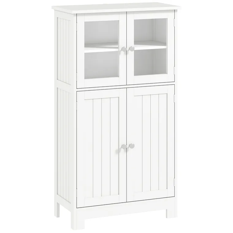 kleankin Mobile Bagno con 2 Armadietti e Ante in Vetro, Mobiletto Bagno Salvaspazio con Ripiano Regolabile, Armadietto da Terra per Sala da Pranzo, Salotto, Soggiorno, Cucina, 60x30x108.5 cm, Bianco | Aosom Romania