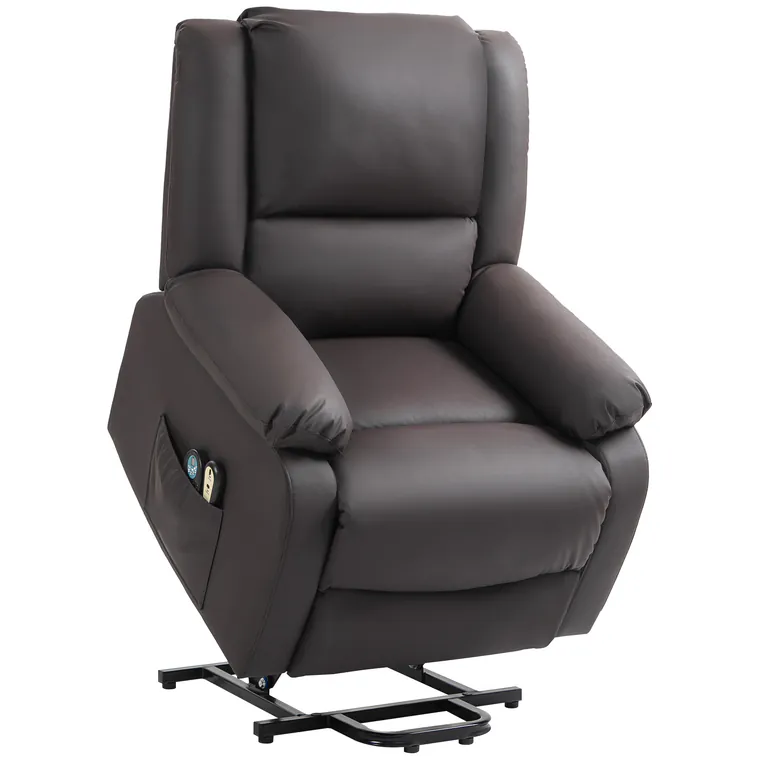HOMCOM Scaun Reclinabil cu Masaj prin Vibrații și Căldură, Scaun cu Telecomandă și Buzunar Lateral, 89x93x105 cm, Maro Închis | Aosom Romania