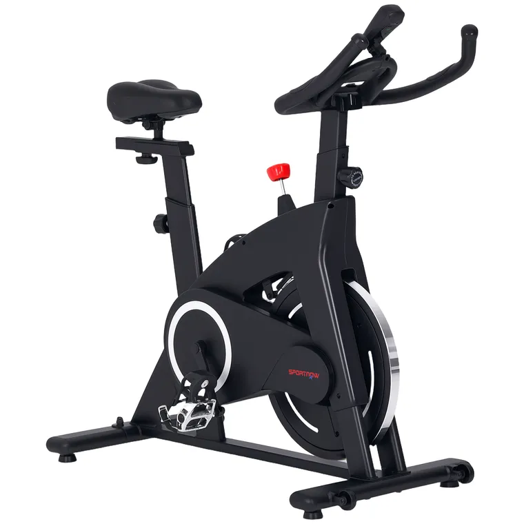 SPORTNOW Bicicletă Magnetică cu Ghidon, Șa Reglabilă și Monitor LCD, 106x53x111-123 cm, Negru | Aosom Romania