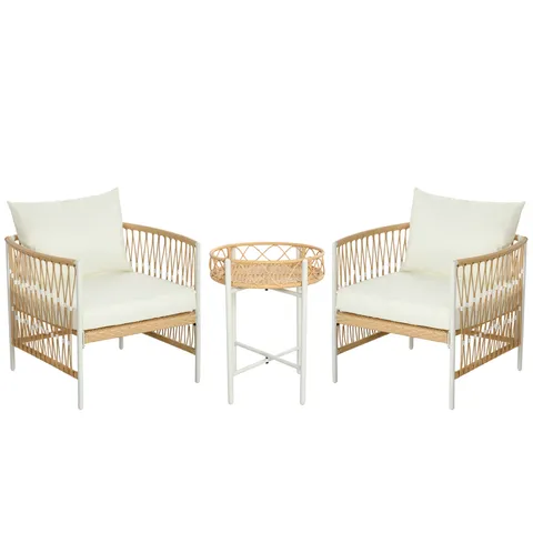 Outsunny Mobilier din 3 Piese pentru Terasă, Set din 2 Canapele și o Măsuță de Cafea pentru Exterior din Ratan, 72x66x64 cm, Crem | Aosom Romania