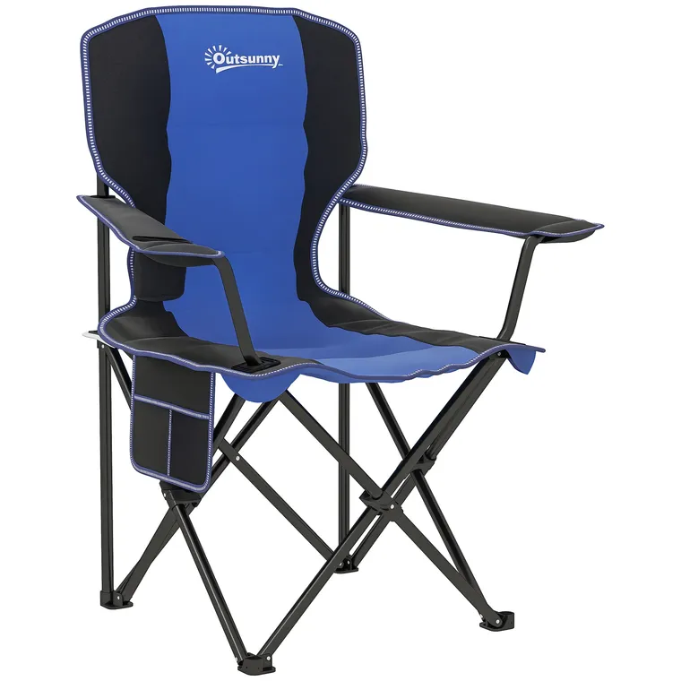 Outsunny Scaun de Camping Pliabil cu Buzunar și Suport pentru Pahar, 94x62x110 cm, Albastru | Aosom Romania
